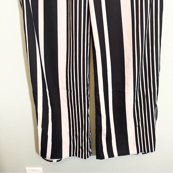 H&M Striped Drawcord Waist Straight Leg Pull-On Pants Black Size 10 - Picture 3 of 14